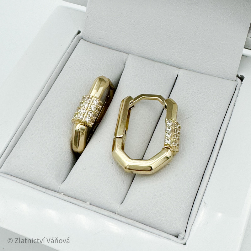 Žluté zlato náušnice obdélníky se zirkony